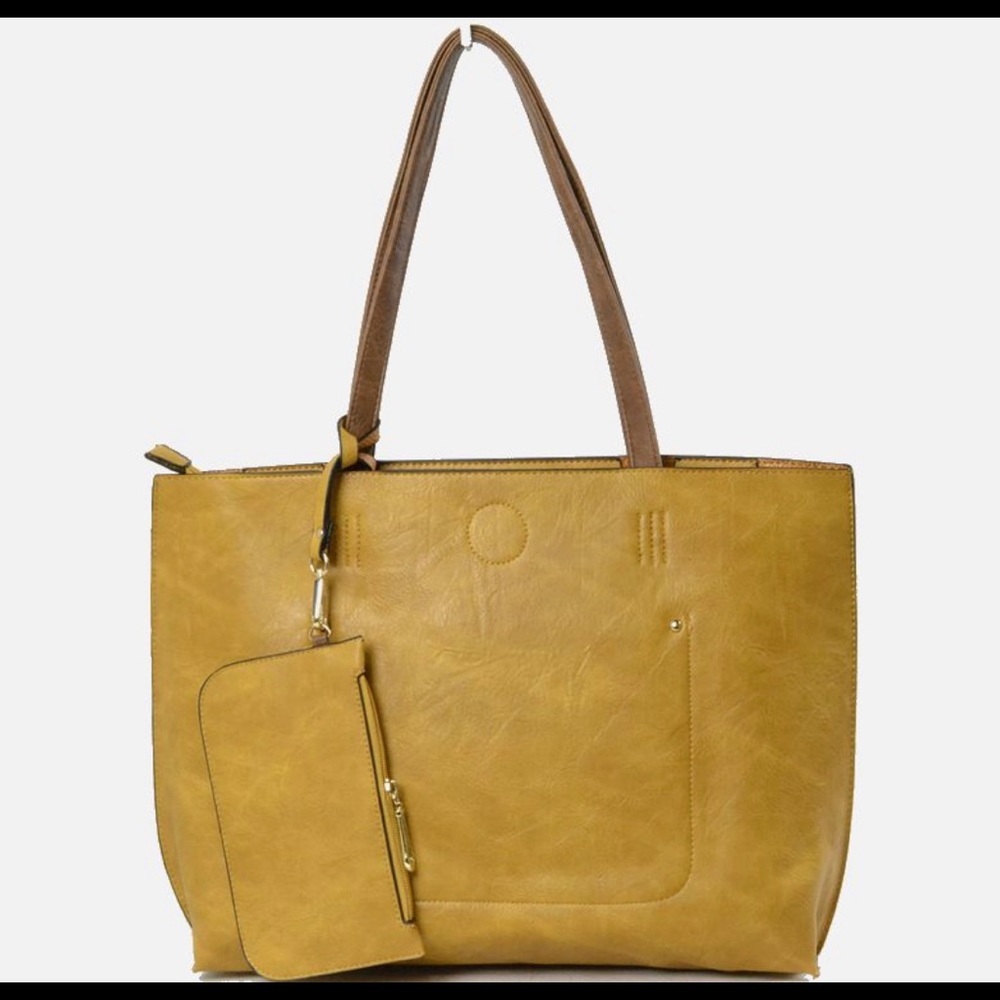 Yellow / Brown Tote Bag With Matching Wristlet